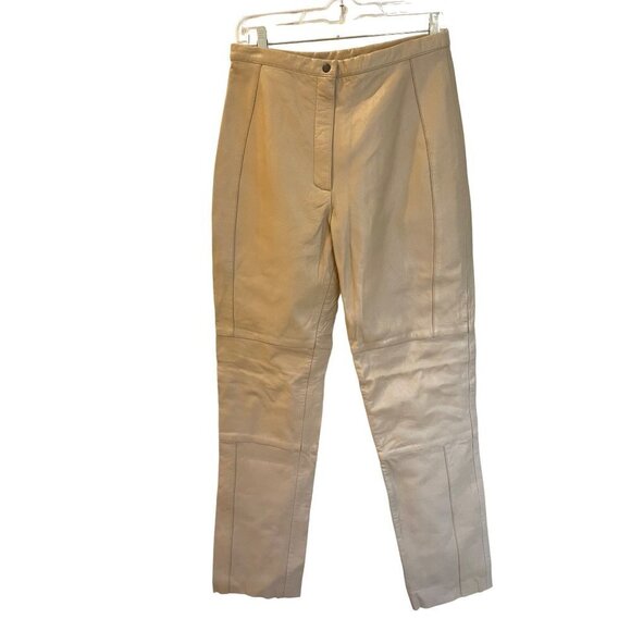 ZNJ WOMENS LEATHER PANTS small cream   28 waist 30 ins leg - Picture 1 of 8